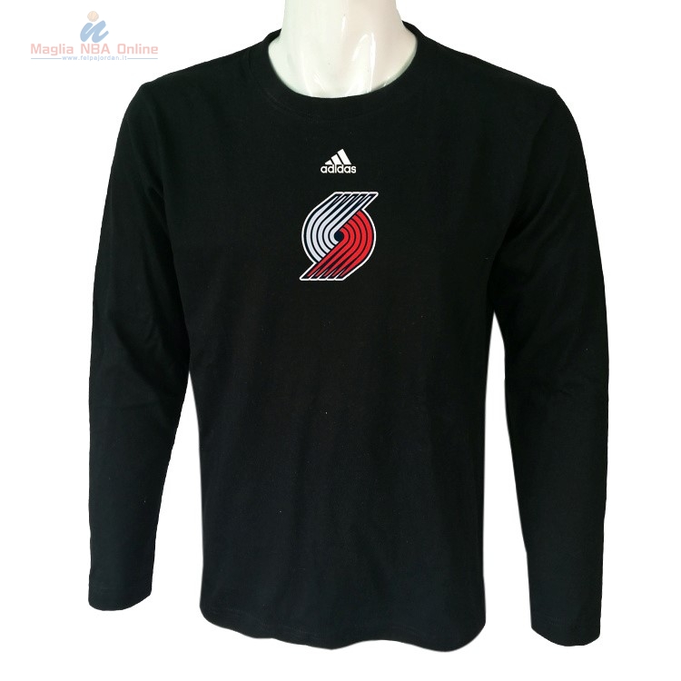 Acquista T-Shirt Portland Trail Blazers Maniche Lunghe Nero