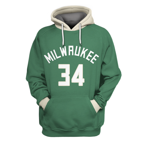 Felpe Con Cappuccio Milwaukee Bucks #34 Giannis Antetokounmpo Verde Bianco Acquista