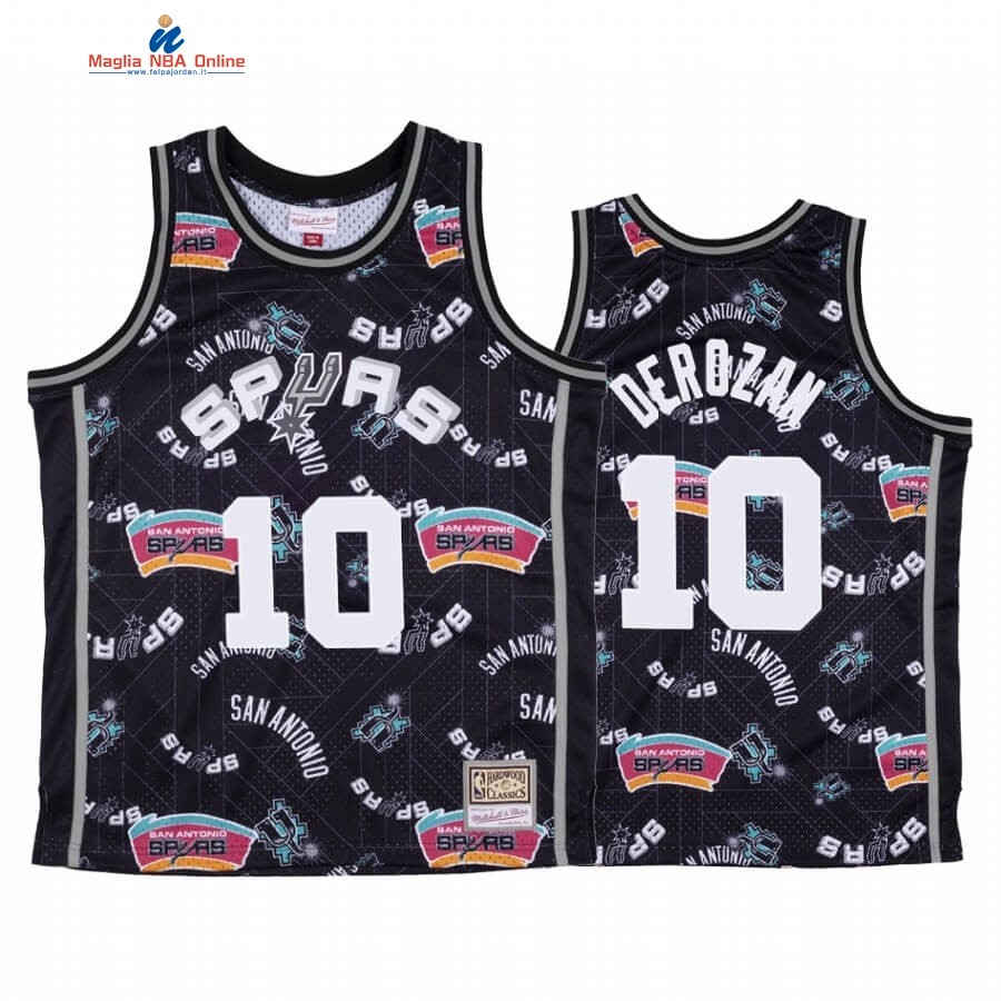 Maglia NBA San Antonio Spurs Tear Up Pack #10 Demar Derozan Nero Hardwood Classics Acquista