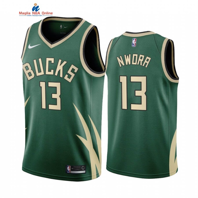 Maglia NBA Earned Edition Milwaukee Bucks #13 Jordan Nwora Verde 2020-21 Acquista