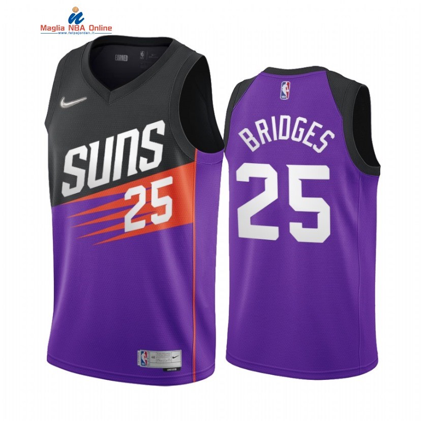 Maglia NBA Earned Edition Phoenix Suns #25 Mikal Bridges Porpora 2021 Acquista