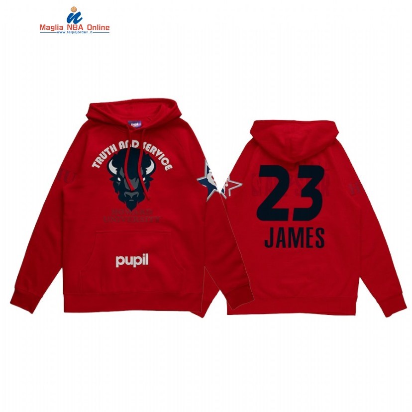 Sudaderas Con Capucha NBA 2021 All Star #23 LeBron James x HBCU Howard University Pupil Rosso Acquista