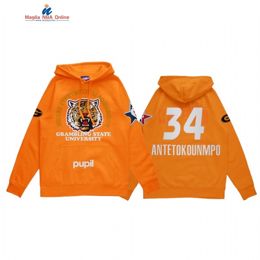 Sudaderas Con Capucha NBA 2021 All Star #34 Giannis Antetokounmpo x HBCU Grambling University Pupil Arancia Acquista