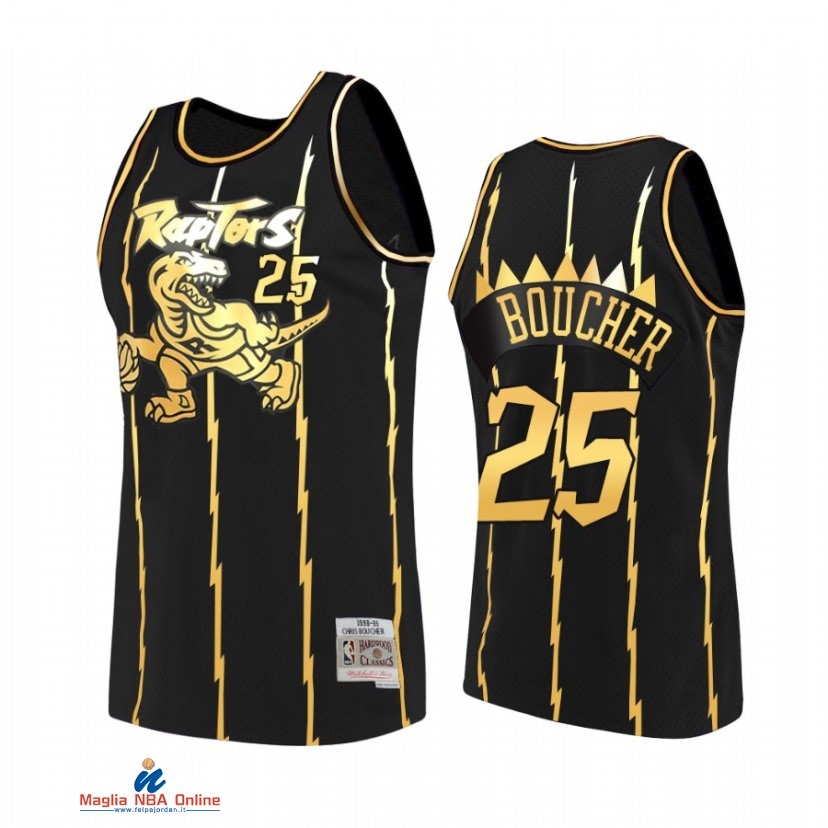 Maglia NBA Toronto Raptors NO.25 Chris Boucher Nero Oro Hardwood Classics