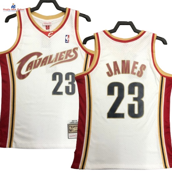 Acquista Maglia NBA Nike Cleveland Cavaliers #23 LeBron James Bianco Hardwood Classics 2003-04