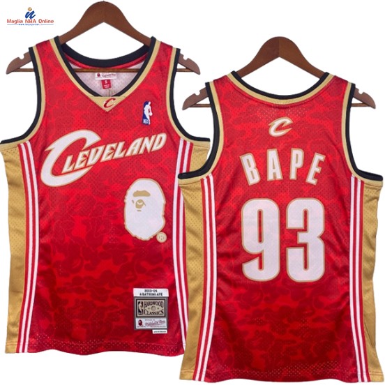 Acquista Maglia NBA Nike Cleveland Cavaliers #93 BAPE× Rosso Hardwood Classics 2003-04