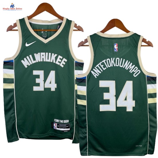 Acquista Maglia NBA Nike Milwaukee Bucks #34 Giannis Antetokounmp Verde Icon 2023-24