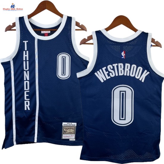 Acquista Maglia NBA Nike Oklahoma City Thunder #0 Russell Westbrook Blu Marino Hardwood Classics 2015-16