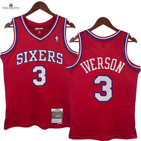 Acquista Maglia NBA Nike Philadelphia Sixers #3 Allen Iverson Rosso Hardwood Classics 1996-97