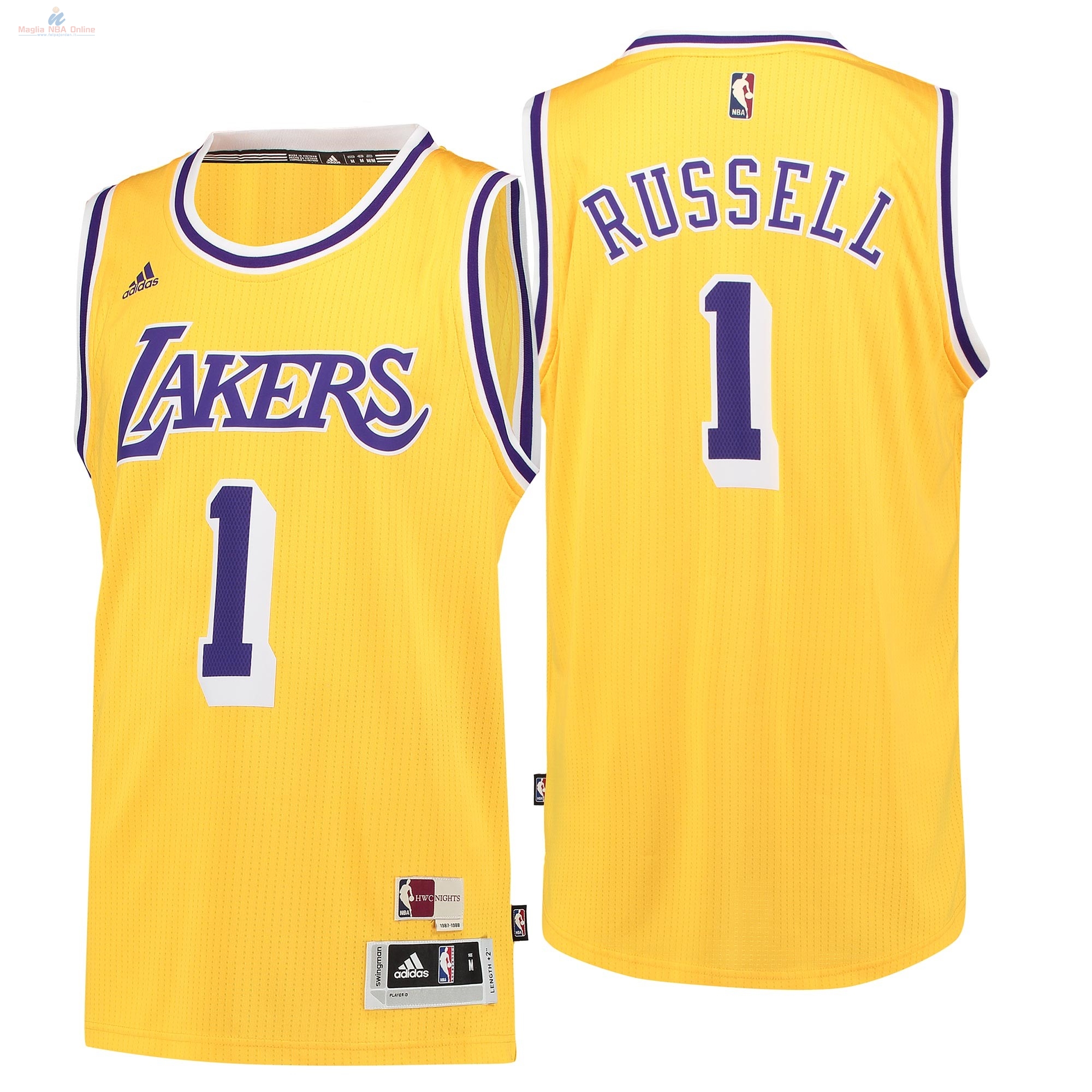 Acquista Maglia NBA Los Angeles Lakers #1 D'Angelo Russell Retro Blu